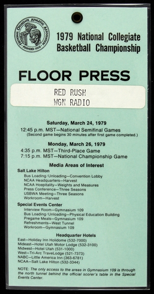 1979 Magic Johnson Michigan State vs. Larry Bird Indiana Red Rush WGN Radio NCAA National Basketball Championship Press Credential