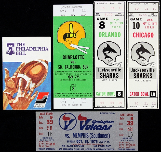 1974-75 World Football League Ticket & Pocket Schedule Collection - Lot of 5