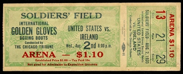 1933 USA vs. Ireland International Golden Gloves Boxing Bouts Soldiers Field Ticket Stub