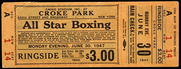 1947 All Star Boxing Croke Park Ticket 