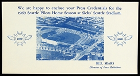 1969 Ultra Rare Seattle Pilots Press Credential Promotional Display Card "Un-circulated, Near Mint"