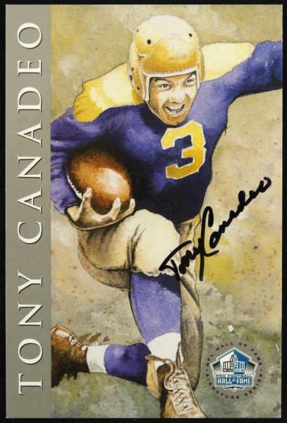 1998 Tony Canadeo Green Bay Packers Signed 4" x 6" HOF Illustration Card (JSA) 2121/2500