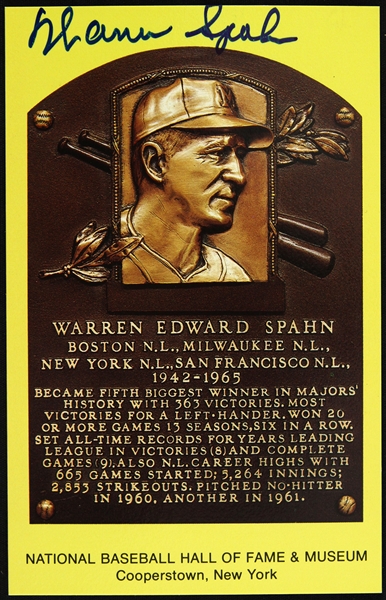 1980s Warren Spahn Milwaukee Braves Signed 3.5" x 5.5" Postcard (JSA)