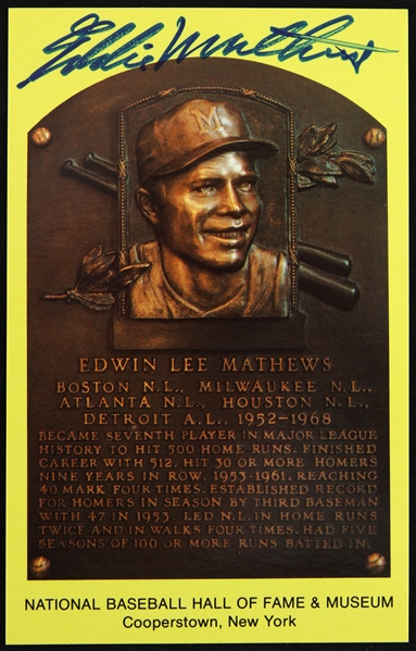 1980s Eddie Mathews Milwaukee Braves Signed 3.5" x 5.5" Postcard (JSA)