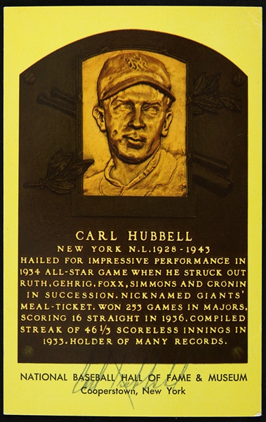 1980s Carl Hubbell New York Giants Signed 3.5" x 5.5" Postcard (JSA) 