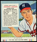 1955 Johnny Logan Milwaukee Braves Red Man All Star Series Trading Card 