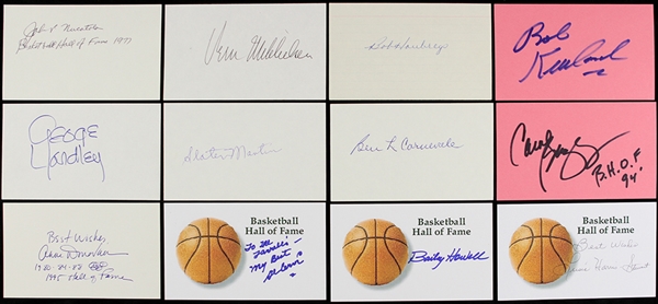 1970s-90s Basketball Hall of Fame Signed 3" x 5" Index Card Collection - Lot of 12 (JSA)