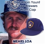 1987-88 Robin Yount Milwaukee Brewers Signed Game Worn Cap (MEARS LOA/JSA)