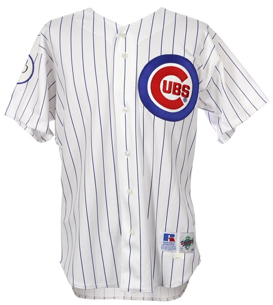 1998 Mickey Morandini Chicago Cubs Signed Game Worn Home Jersey w/ Inscription to Curt Schilling (MEARS LOA/JSA)