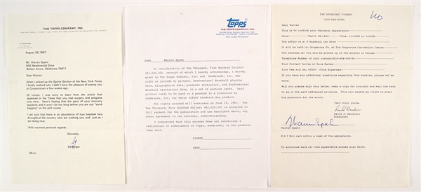 1970s-90s Warren Spahn Milwaukee Braves Correspondence & Trading Card Collection - Lot of 24 w/ Spahn Signed Contract, Unopened Packs & More (JSA) Warren Spahn Estate