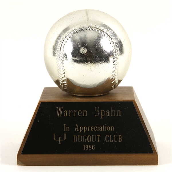 1986 Warren Spahn Milwaukee Braves UI Dugout Appreciation Club Award (MEARS LOA) Warren Spahn Estate