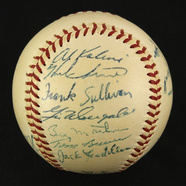1956 American League All Stars Multi Signed OAL Harridge Baseball w/ 15 Signatures Including Yogi Berra, Al Kaline & More (JSA) Warren Spahn Estate