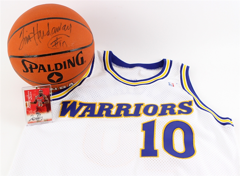 1994-99 Tim Hardaway Golden State Warriors Memorabilia Collection - Lot of 3 w/ Team Issued Jersey, Signed Basketball & Signed Trading Card (MEARS LOA/JSA)