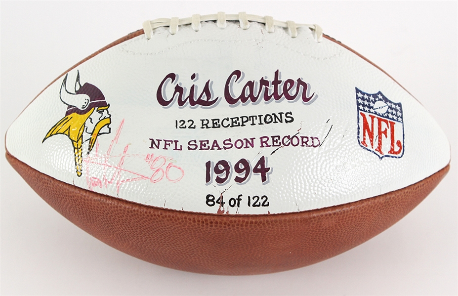 1994 Cris Carter Minnesota Vikings Signed NFL Single Season Reception Record Commemorative Football (JSA) 84/122