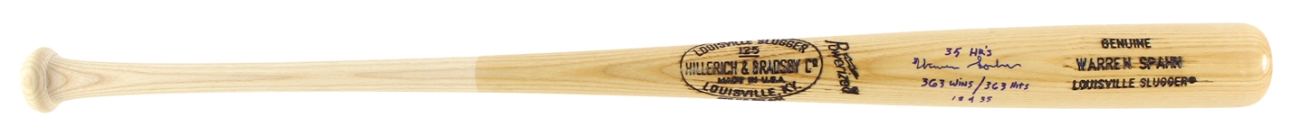 1990's Warren Spahn Milwaukee Braves Signed & Inscribed H&B Louisville Slugger Bat (JSA) Warren Spahn Estate 18/35