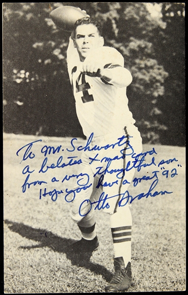 1992 Otto Graham Cleveland Browns Signed 3.5" x 5.5" Postcard (JSA)