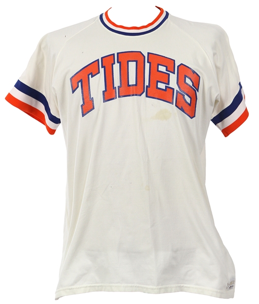 1980s Norfolk Tides Game Worn Cream Jersey (MEARS LOA)