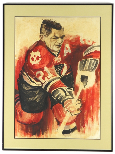 1960s-70s Stan Mikita Chicago Blackhawks 25" x 33" Framed Original Art (From The Collection of Stan Mikita)