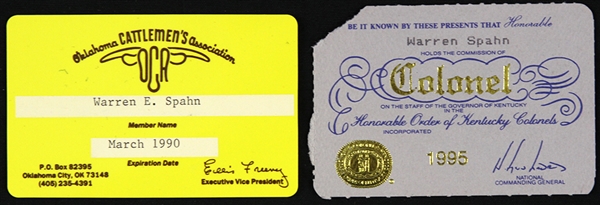 1990-95 Warren Spahn Milwaukee Braves Membership Cards - Lot of 2 (MEARS LOA) Warren Spahn Estate