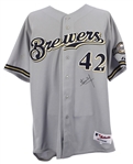 2007 (April 15) Carlos Villanueva Milwaukee Brewers Signed Jacke Robinson Day Game Worn Road Jersey (MEARS LOA/JSA/MLB Hologram)