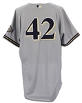 2007 (April 15) Carlos Villanueva Milwaukee Brewers Signed Jacke Robinson Day Game Worn Road Jersey (MEARS LOA/JSA/MLB Hologram)