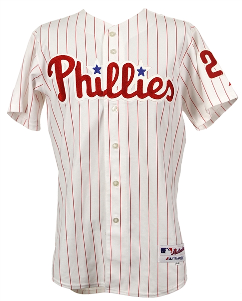 2005 Mike Lieberthal Philadelphia Phillies Signed Game Worn Home Jersey & Alternate Cap (MEARS LOA/JSA)
