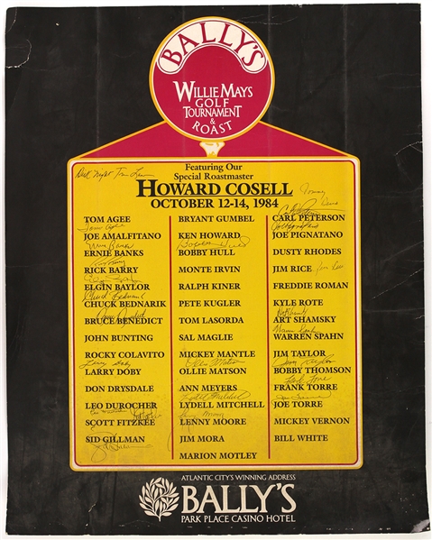 1984 Willie Mays Golf Tournament & Roast Multi Signed 22" x 28" Broadside w/ 24 Signatures Including Warren Spahn, Elgin Baylor, Bobby Hull & More (JSA) Warren Spahn Estate
