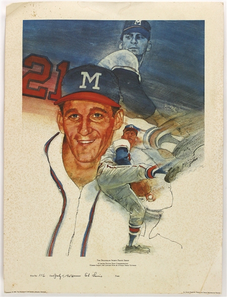 1984 Warren Spahn Milwaukee Braves 18" x 24" Lithograph (Warren Spahn Estate) 116/377