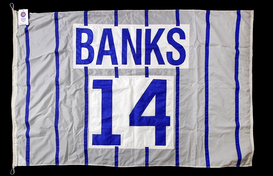 1990s-2000s Ernie Banks Chicago Cubs 45" x 68" Wrigley Field Stadium Flag (MEARS LOA/Cubs COA)