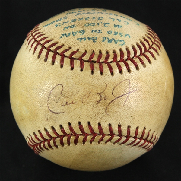 1995 (August 5) Cal Ripken Jr. Baltimore Orioles Signed OAL Budig Camden Yards Game Used Baseball (MEARS LOA/JSA) 2,100th Consecutive Game