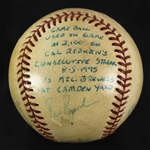 1995 (August 5) Cal Ripken Jr. Baltimore Orioles Signed OAL Budig Camden Yards Game Used Baseball (MEARS LOA/JSA) 2,100th Consecutive Game