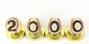 1960 circa Jack Brickhouse Chicago Cubs 2,000th Game Broadcasted ONL Giles Painted Trophy Baseballs - Lot of 4 (MEARS LOA)