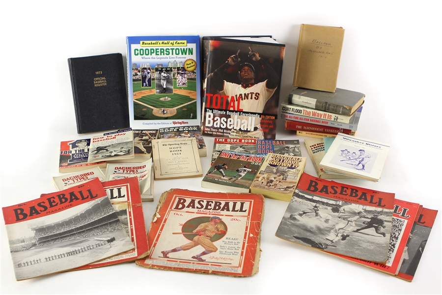 1880s-2000s Instant Baseball Library Collection - Lot of 1000+ w/ Hardcover Books, Periodicals, Media Guides, Programs & More