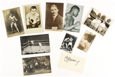 1920-60s Boxing Photo Postcard Exhibit Card Collection - Lot of 10 w/ Jake LaMotta Signed Trading Card, Max Schmeling Signed Index Card & More (JSA)