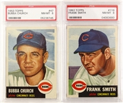 1953 Bubba Church Frank Smith Cincinnati Reds Slabbed (PSA NM-MT 8) Topps Trading Cards - Lot of 2 