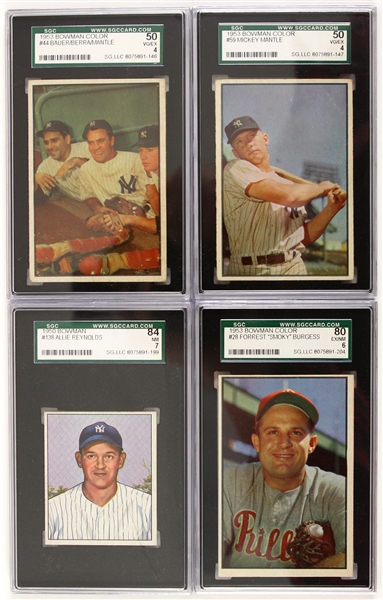 1953 Mickey Mantle New York Yankees Slabbed (SGC 50 VG/EX 4) Bowman Color Trading Card #59 +3 More SGC Slabbed 1950-53 Bowman Cards