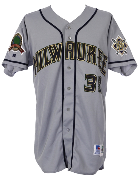 1998 Eric Plunk Milwaukee Brewers Game Worn Road Jersey (MEARS LOA)