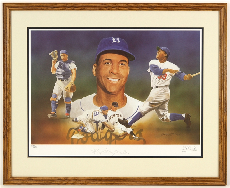 1989 Roy Campanella Brooklyn Dodgers Signed 24" x 29" Framed Lithograph (JSA) 93/250