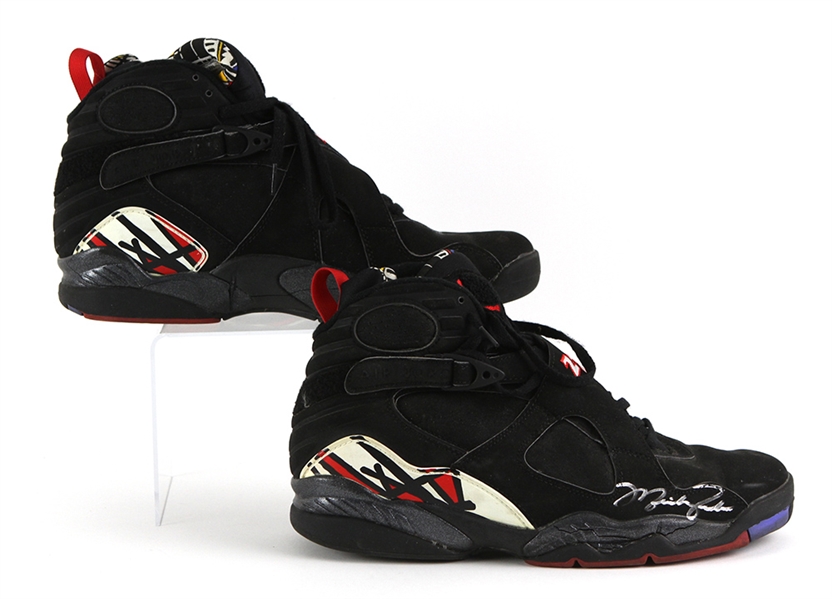 Lot #623: 1993 Michael Jordan Chicago Bulls Nike Air Jordan 8 Playoff/Finals Game Worn Shoes (From The 3-Peat Season/Last Style Worn Before His Retirement) MEARS LOA