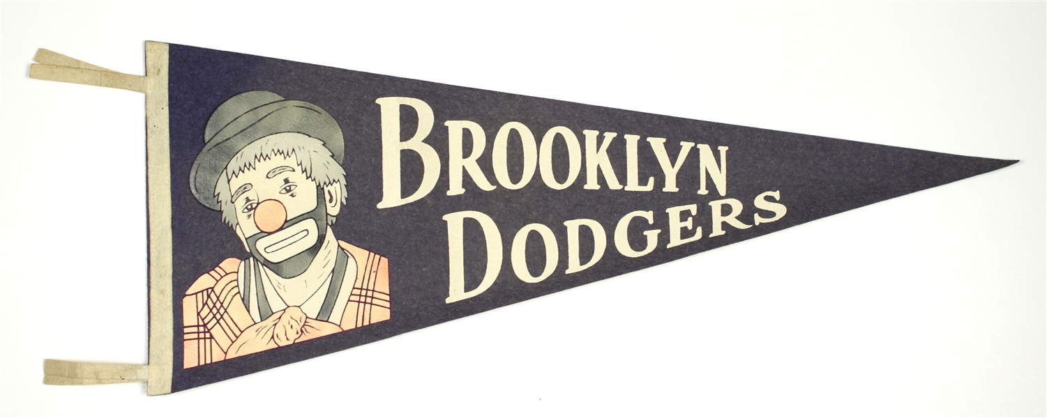 1950s Emmett Kelly’s The Bum Brooklyn Dodgers 29” Full Size Pennant