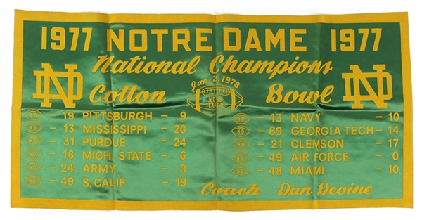 1970s-80s Notre Dame Fighting Irish 34" Felt Pennant & 17" x 35" National Champions Banners - Lot of 3