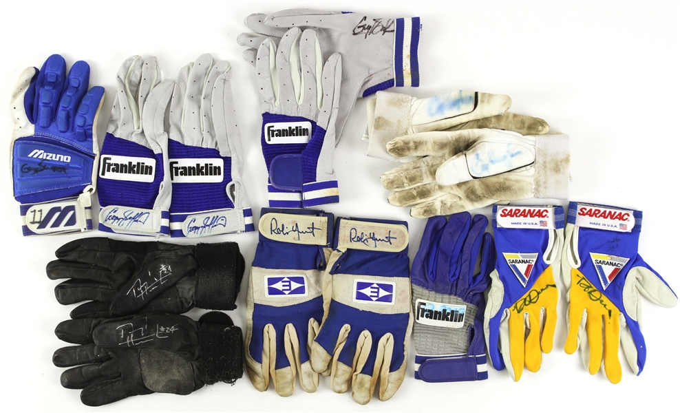 1980s-90s Milwaukee Brewers Signed Game Worn Batting Gloves - Lot of 8 w/ Robin Yount, Paul Molitor, Gary Sheffield & More (MEARS LOA/JSA)