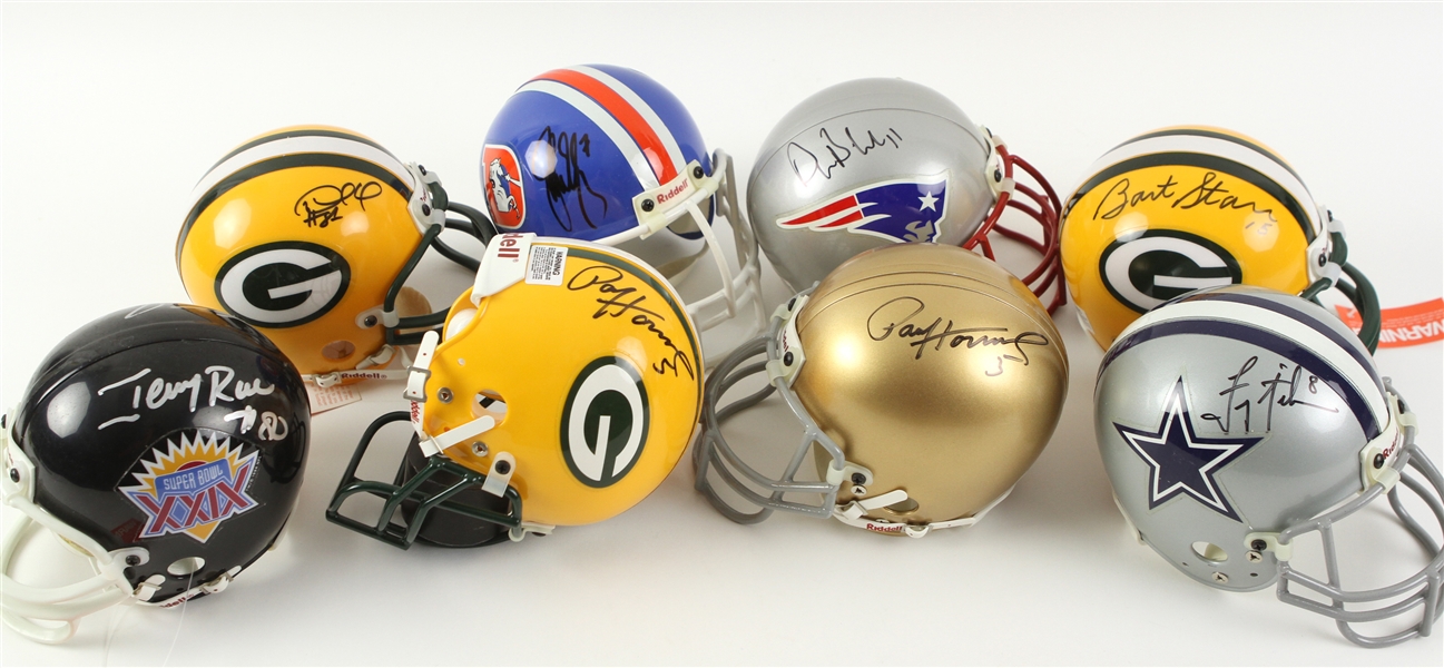 1990s Signed Football & Mini Helmet Collection - Lot of 14 w/ Bart Starr, John Elway, Paul Hornung & More (JSA) 