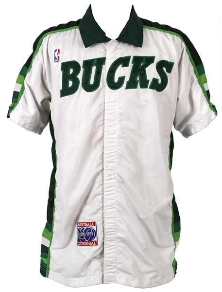 1988-91 Milwaukee Bucks Game Worn Warm Ups - Lot of 3 w/ 2 Shooting Shirts & 1 Pair of Pants (MEARS LOA)