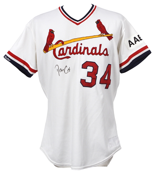 1989 Danny Cox St. Louis Cardinals Signed Home Jersey w/ AAB Jr. Memorial Patch (MEARS LOA/JSA)