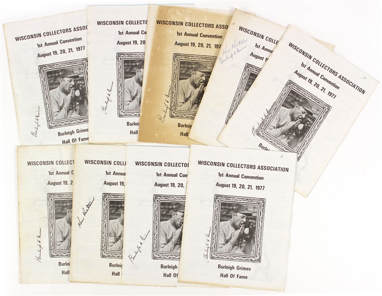 1977 Burleigh Grimes Brooklyn Dodgers Signed Wisconsin Area Collectors Association 1st Annual Convention Guides - Lot of 9 w/ 2 Also Signed by Ken Keltner (JSA)