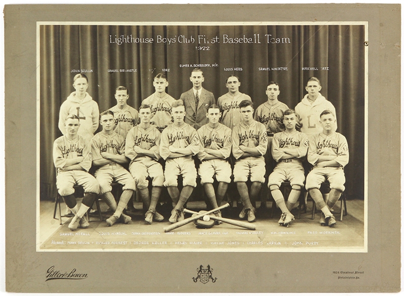 1922 Lighthouse Boys Club First Baseball Team 14" x 19" Matted Studio portrait