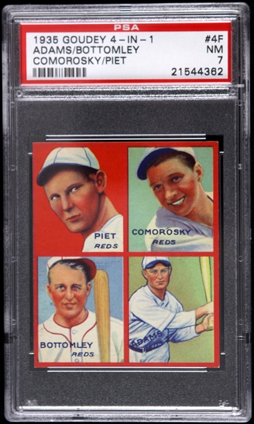 1935 Adams/Bottomley/Comorosky/Piet Cincinnati Reds #4F Goudey 4-in-1 Baseball Card (PSA NM 7)