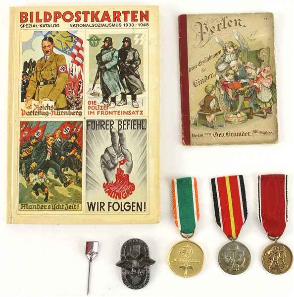 1940s German Memorabilia Collection - Lot of 7 w/ Medals, Pins & Books