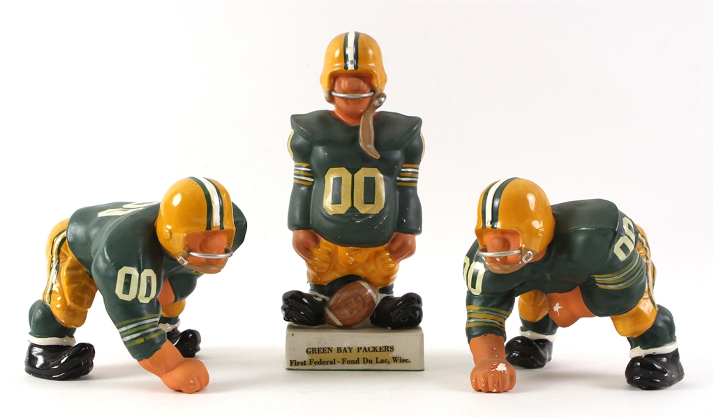 1960s Green Bay Packers Fred Kail Ceramic Figures & Coin Bank - Lot of 3